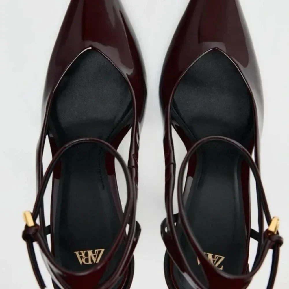 ZARA HEELED FAUX PATENT LEATHER SHOES - Picture 1 of 6